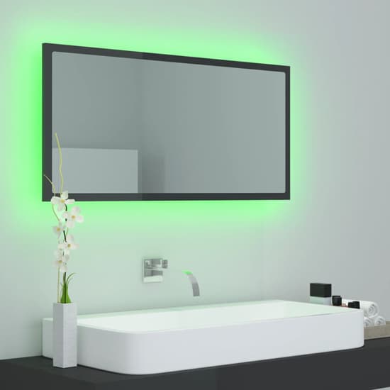 Palatka Gloss Bathroom Mirror In Grey With LED Lights_3