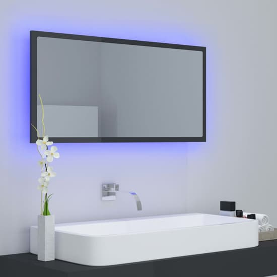 Palatka Gloss Bathroom Mirror In Grey With LED Lights_4