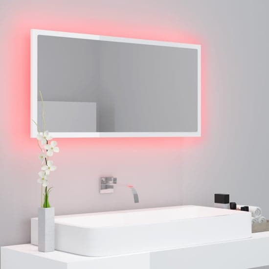 Palatka Gloss Bathroom Mirror In White With LED Lights_2