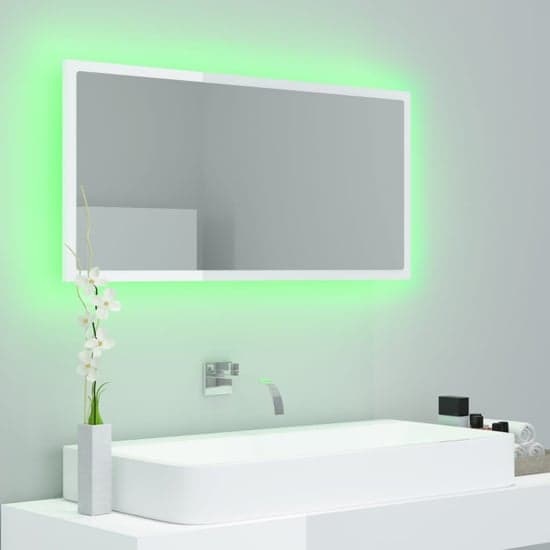 Palatka Gloss Bathroom Mirror In White With LED Lights_3