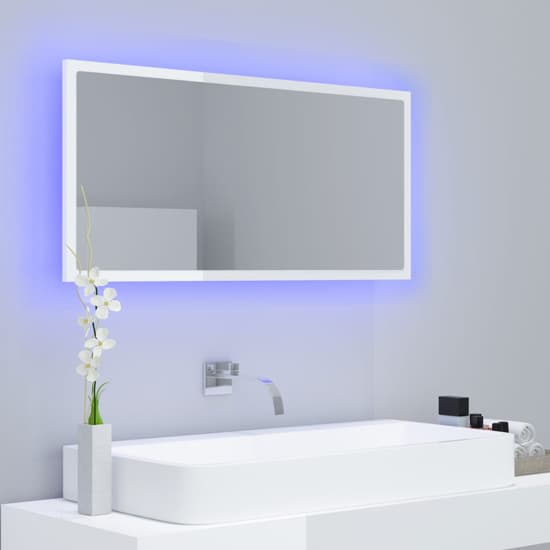 Palatka Gloss Bathroom Mirror In White With LED Lights_4