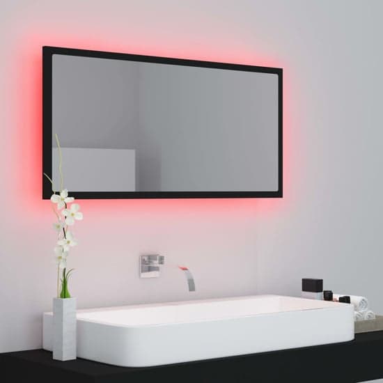 Palatka Wooden Bathroom Mirror In Black With LED Lights_2