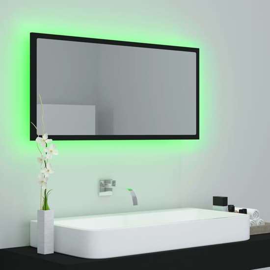 Palatka Wooden Bathroom Mirror In Black With LED Lights_3