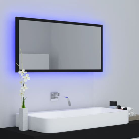 Palatka Wooden Bathroom Mirror In Black With LED Lights_4