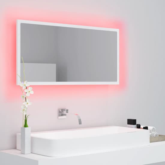 Palatka Wooden Bathroom Mirror In White With LED Lights_2