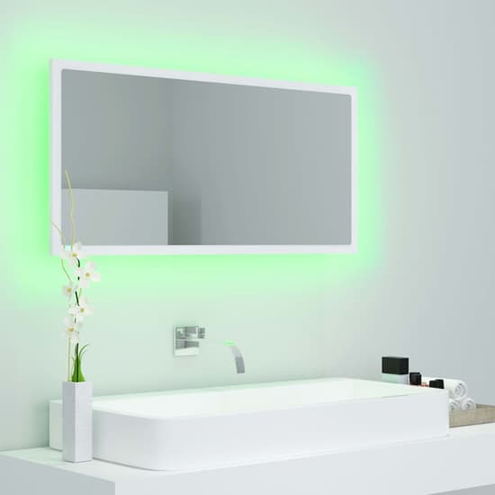 Palatka Wooden Bathroom Mirror In White With LED Lights_3