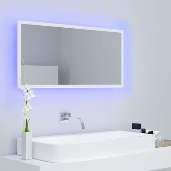 Palatka Wooden Bathroom Mirror In White With LED Lights_4
