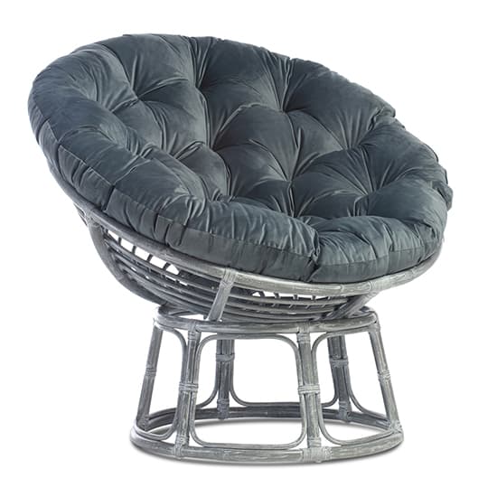 Palhoca Rattan Accent Chair In Grey With Velvet Blue Cushion_2