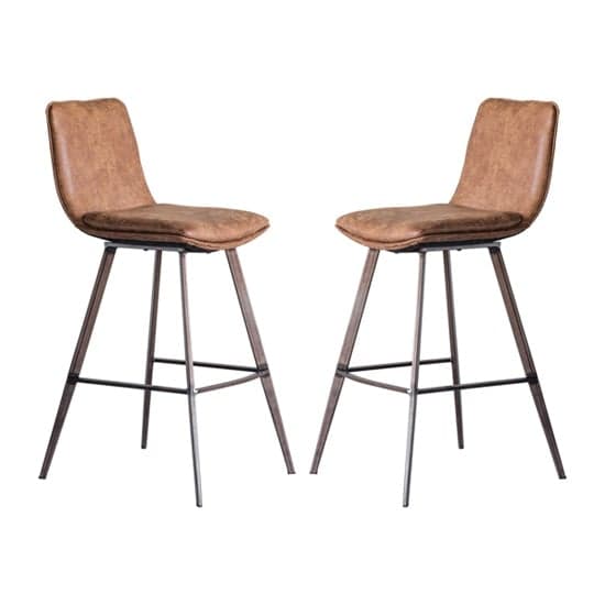 Palmar Brown Faux Leather Bar Stools With Metal Legs In A Pair_1