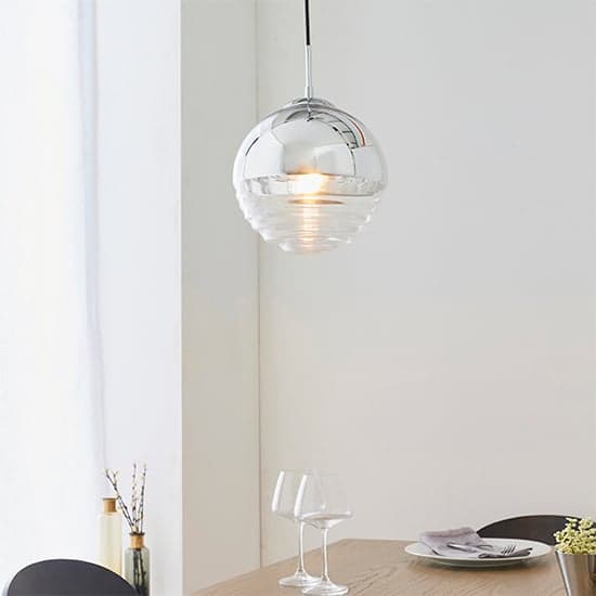 Paloma Clear Ribbed Glass Pendant Light In Polished Chrome_2