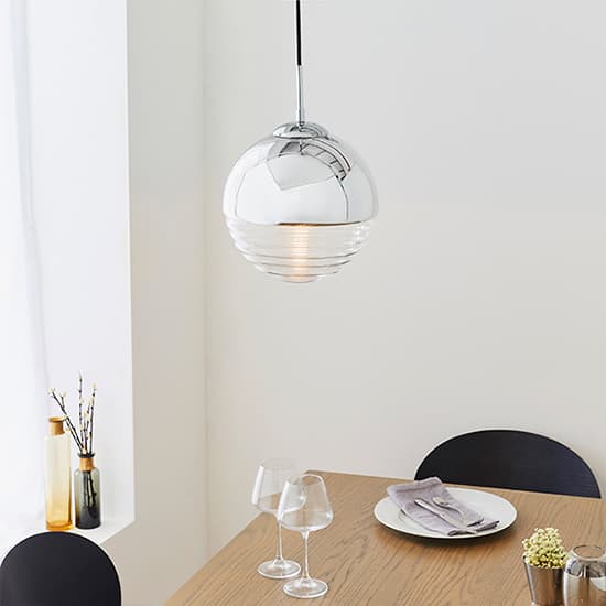 Paloma Clear Ribbed Glass Pendant Light In Polished Chrome_3