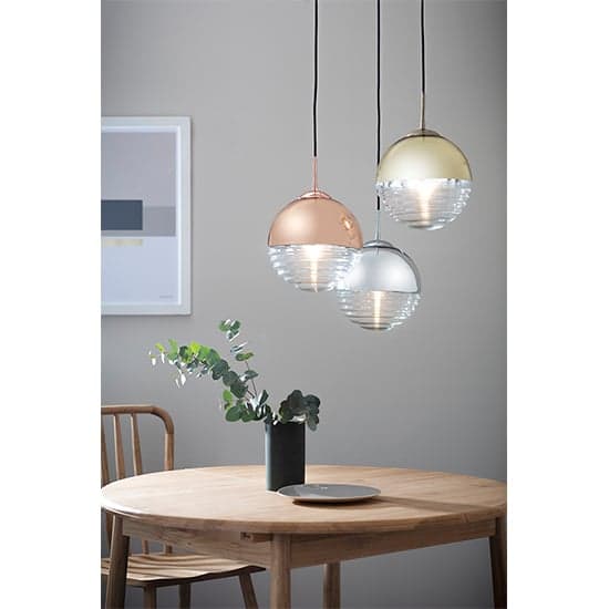 Paloma Clear Ribbed Glass Pendant Light In Polished Copper_2