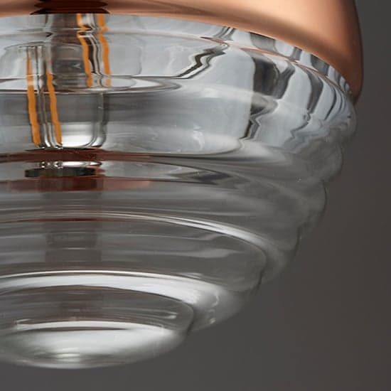 Paloma Clear Ribbed Glass Pendant Light In Polished Copper_3
