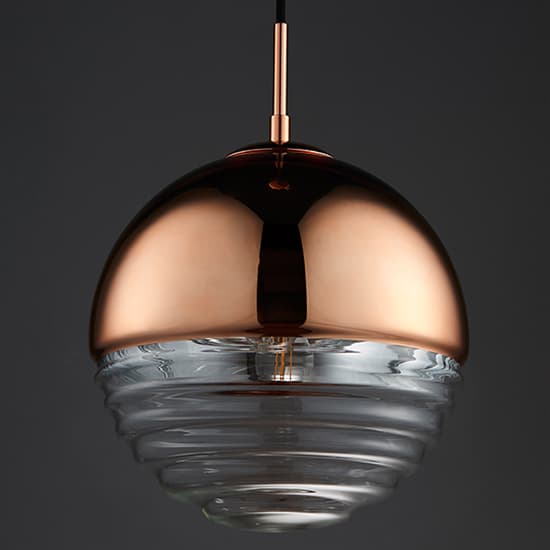Paloma Clear Ribbed Glass Pendant Light In Polished Copper_4