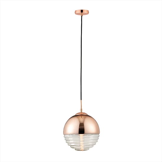 Paloma Clear Ribbed Glass Pendant Light In Polished Copper_5