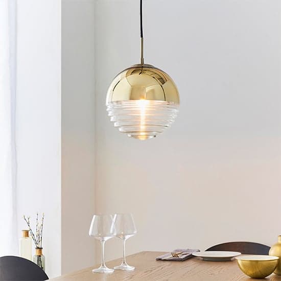 Paloma Clear Ribbed Glass Pendant Light In Polished Gold_2