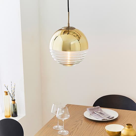 Paloma Clear Ribbed Glass Pendant Light In Polished Gold_3