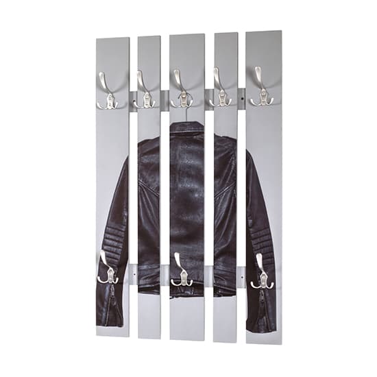 Palos Wooden Wall Hung 8 Hook Coat Rack In Leather Jacket Print_2