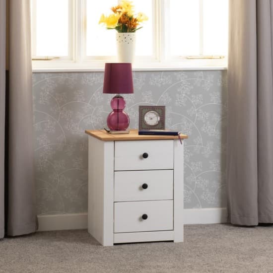 Pavia Bedside Cabinet With 3 Drawers In White And Natural Wax_1