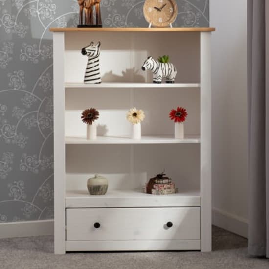 Pavia Bookcase With 1 Drawer In White And Natural Wax_1