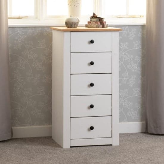 Pavia Chest Of 5 Drawers In White And Natural Wax_1