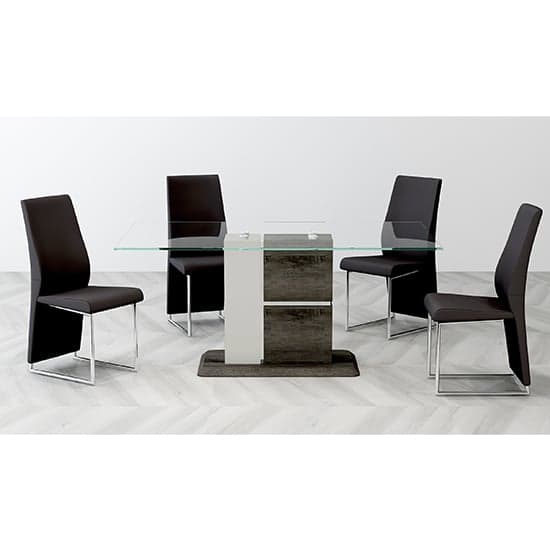 Panama Glass Dining Set With 6 Crystal PU Black Chairs_1
