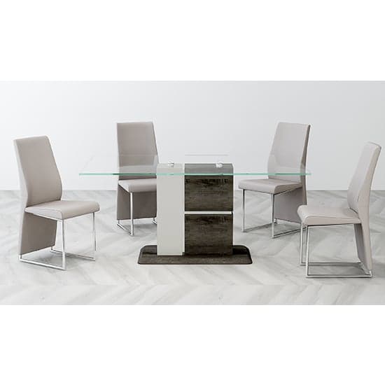 Panama Glass Dining Set With 6 Crystal PU Chamagne Chairs_1