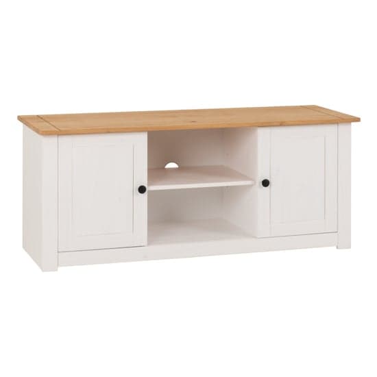 Pavia TV Stand With 2 Door 1 Shelf In White And Natural Wax_2