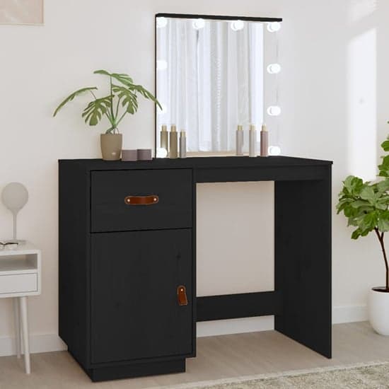 Panas Pinewood Dressing Table In Black With LED Lights_1