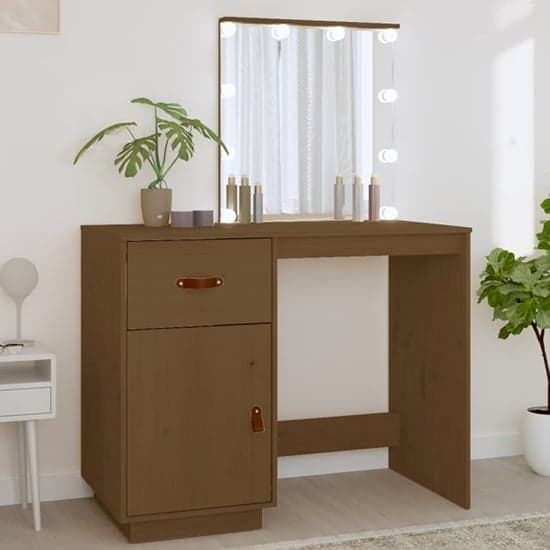 Panas Pinewood Dressing Table In Honey Brown With LED Lights_1
