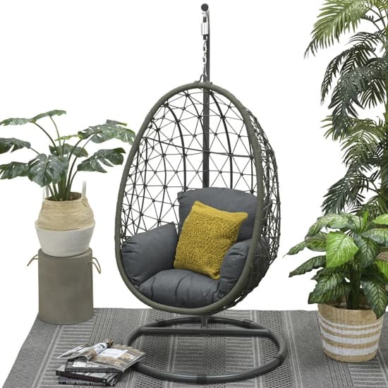 Paneya Synthetic Rattan Hanging Swing Chair In Rope Moss Green_7