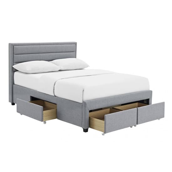 Panola Linen Fabric Double Bed With 4 Drawers In Grey_2