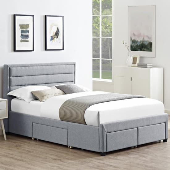 Panola Linen Fabric Double Bed With 4 Drawers In Grey_1