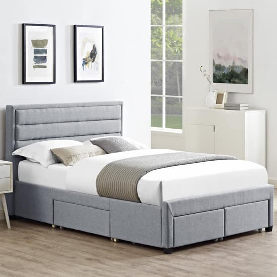Panola Linen Fabric Double Bed With 4 Drawers In Grey Furniture in Fashion