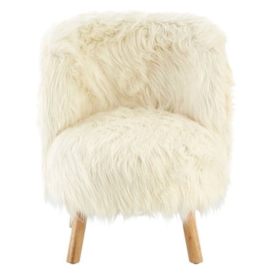 Panton Childrens Chair In White Faux Fur With Wooden Legs_2