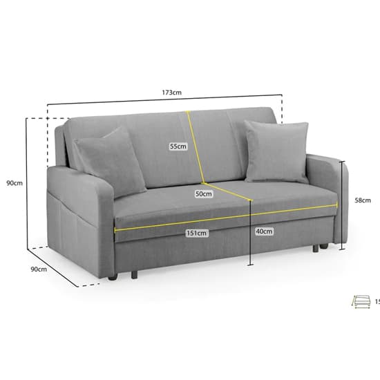 Palila Fabric 3 Seater Sofa Bed In Grey_3