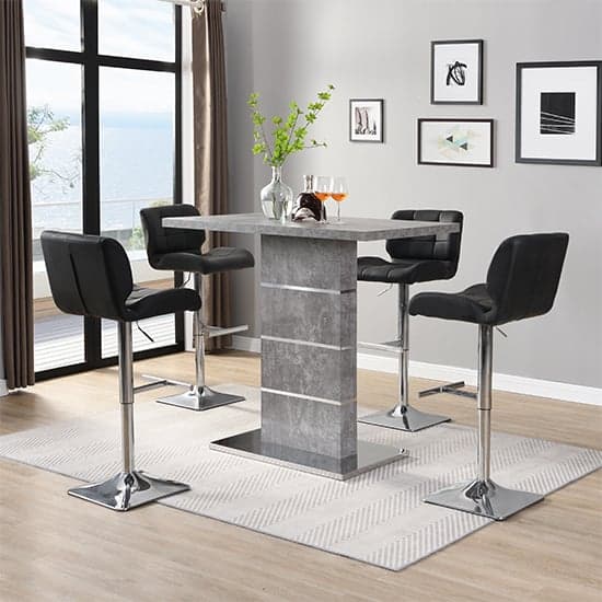Parini Concrete Effect Bar Table With 4 Candid Black Stools_1