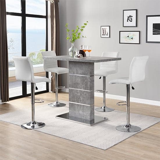 Parini Concrete Effect Bar Table With 4 Ripple White Stools_1