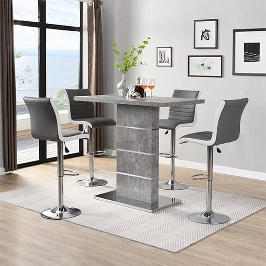 Parini Concrete Effect Bar Table With 4 Ritz Grey White Stools_1
