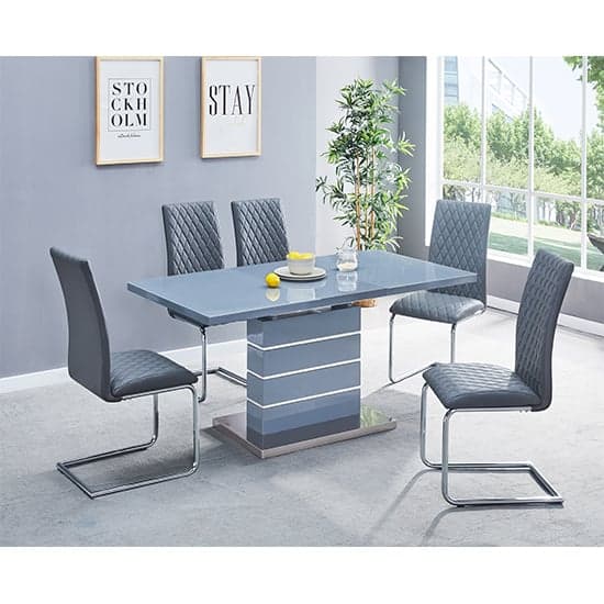 Parini Extending High Gloss Dining Table In Grey With Glass Top_4