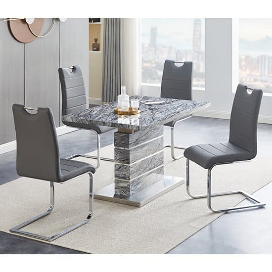 Parini Extendable Melange High Gloss Dining Table 4 Grey Chairs_1