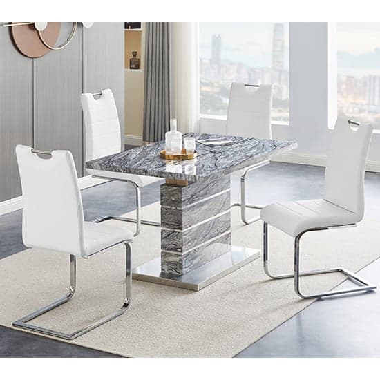 Parini Extendable Melange High Gloss Dining Table 4 White Chairs_1