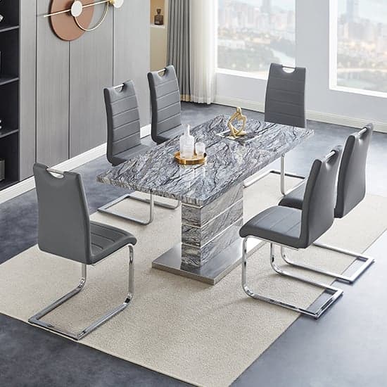 Parini Extendable Melange High Gloss Dining Table 6 Grey Chairs_1