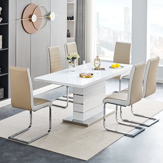 Parini Extendable Dining Table 6 Symphony Taupe White Chairs_1