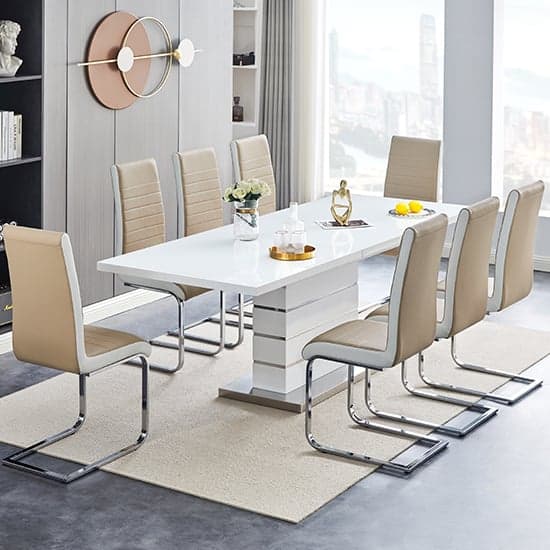 Parini Extendable Dining Table 8 Symphony Taupe White Chairs_1