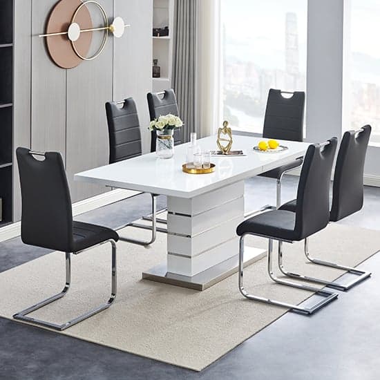 Parini Extendable High Gloss Dining Table 6 Petra Black Chairs_1