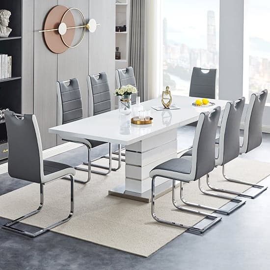 Parini Extendable Dining Table 8 Petra Grey White Chairs_1