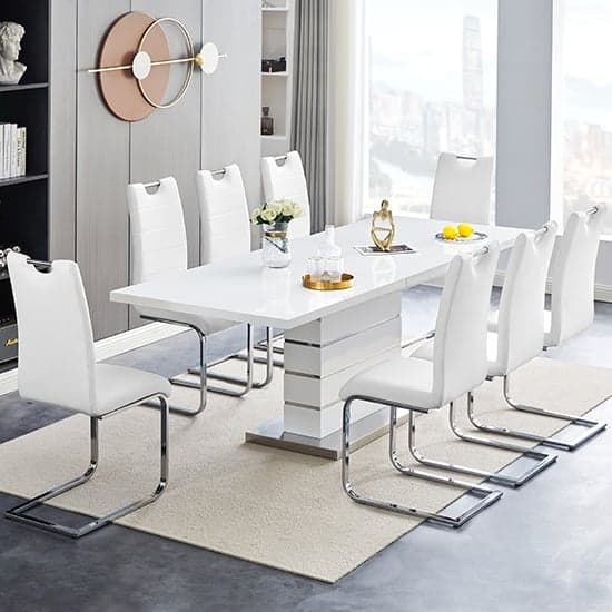 Parini Extendable High Gloss Dining Table 8 Petra White Chairs_1