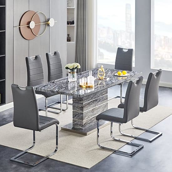 Parini Extendable Dining Table In Melange 6 Petra Grey Chairs_1