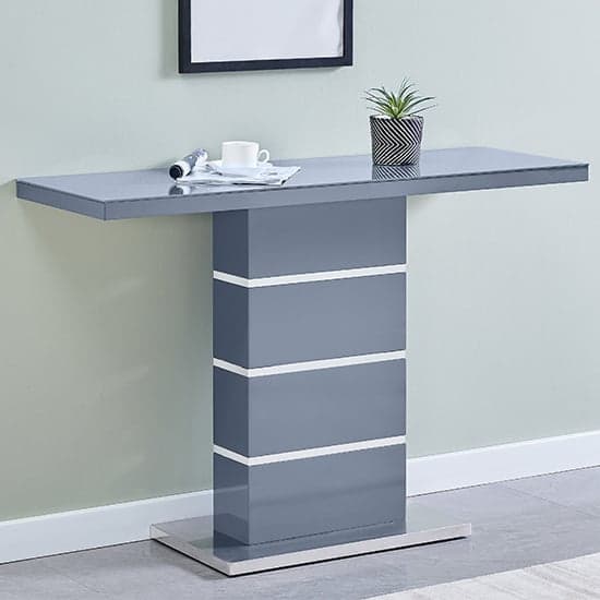 Parini High Gloss Console Table In Grey With Glass Top Furniture in